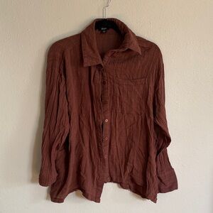 Nasty Gal Rust Brown Button-Down Crinkle Shirt